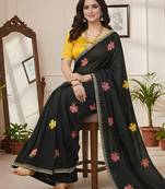 black mannequin embroidery work saree with miorror work and cut work border