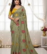 mehendi mannequin embroidery work saree with miorror work and cut work border