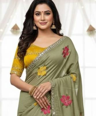 mehendi mannequin embroidery work saree with miorror work and cut work border 2