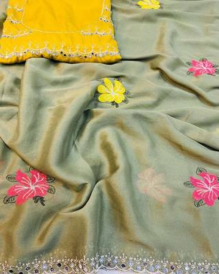 mehendi mannequin embroidery work saree with miorror work and cut work border 3
