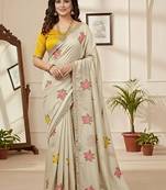 off_white mannequin embroidery work saree with miorror work and cut work border