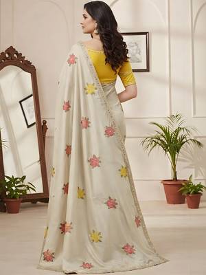 off_white mannequin embroidery work saree with miorror work and cut work border 3