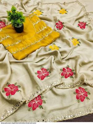 off_white mannequin embroidery work saree with miorror work and cut work border 4
