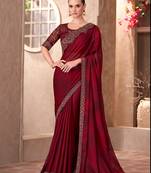 maroon chiffon saree with heavy embroidery and sequins