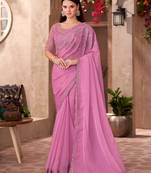 blush pink silk chiffon saree with heavy embroidery work