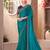 Teal blue satin georgette heavy embroidery and sequin work partywear saree