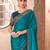 Teal blue satin georgette heavy embroidery and sequin work partywear saree