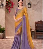 mustard chiffon saree with heavy embroidery and sequin work