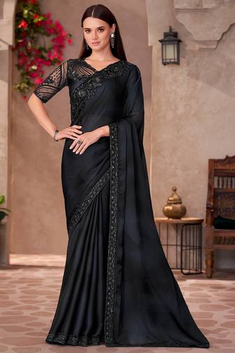 black chiffon saree with heavy embroidery and sequins