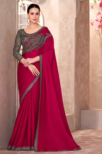Red chiffon silk heavy embroidery and sequin work partywear saree