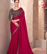 red chiffon silk saree with heavy embroidery and sequins