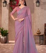 mauve georgette saree with heavy embroidery and sequins