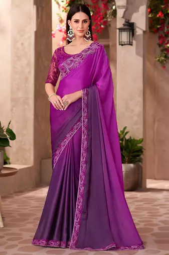Purple majestic shaded chiffon heavy embroidery and sequin work partywear saree
