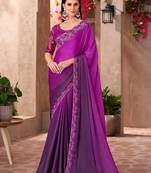 purple designer chiffon saree with embroidery and sequins