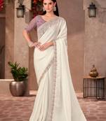 white georgette saree with heavy embroidery and sequins