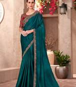 bottle green partywear chiffon saree with sequined embroidery