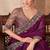 Wine satin chiffon heavy embroidery and sequin work partywear saree