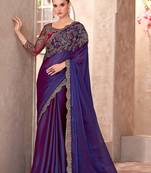 navy blue georgette saree with heavy embroidery and sequins work