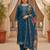 Women blue silk blend ethnic motifs stoning straight kurta trouser with dupatta