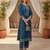 Women blue silk blend ethnic motifs stoning straight kurta trouser with dupatta