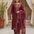 Women maroon silk blend ethnic motifs stoning straight kurta trouser with dupatta