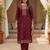 Women maroon silk blend ethnic motifs stoning straight kurta trouser with dupatta