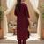 Women maroon silk blend ethnic motifs stoning straight kurta trouser with dupatta