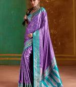 lavender satin handloom weaving silk with contrast border and pallu