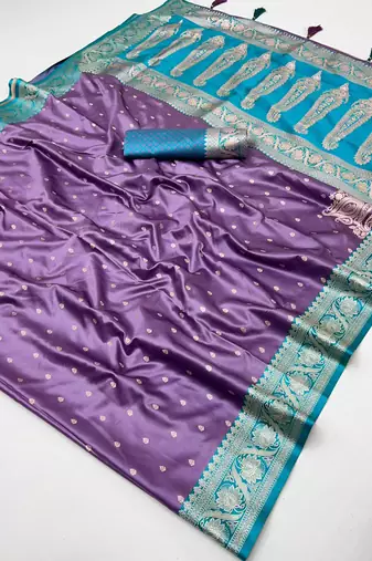 lavender satin handloom weaving silk with contrast border and pallu