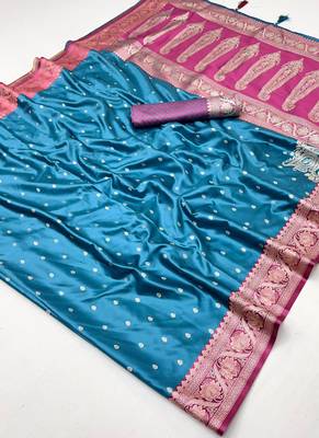 onion pink satin handloom weaving silk with contrast border and pallu 5
