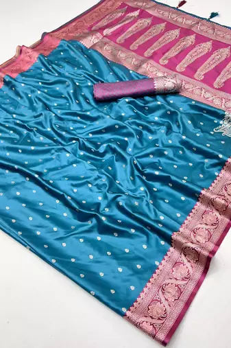 onion pink satin handloom weaving silk with contrast border and pallu