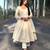 Cream cotton anarkali with mirror work