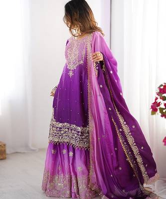 Purple ombre embroidered sharara set 5