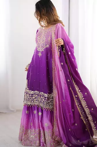 Purple ombre embroidered sharara set