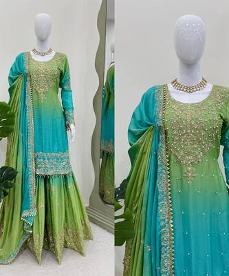 Sea green and lime ombre gharara suit 5