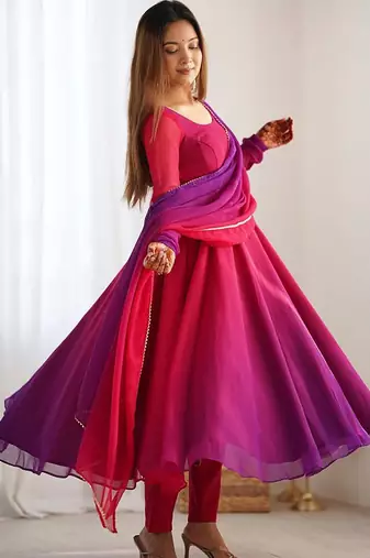 Multicolor georgette tiered gown