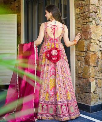 Pink multi-patterned festive lehenga 5