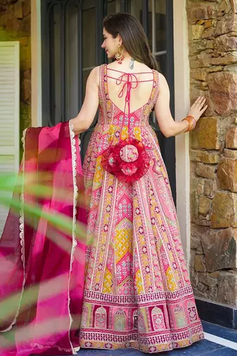Pink multi-patterned festive lehenga