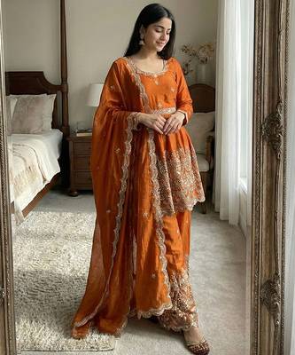 Burnt orange silk blend palazzo  suit 5