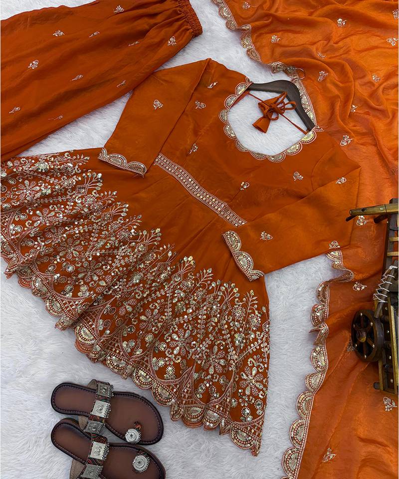 Burnt orange silk blend palazzo  suit