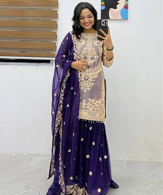 Royal blue heavily embellished sharara set 5