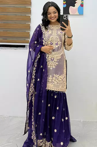 Royal blue heavily embellished sharara set