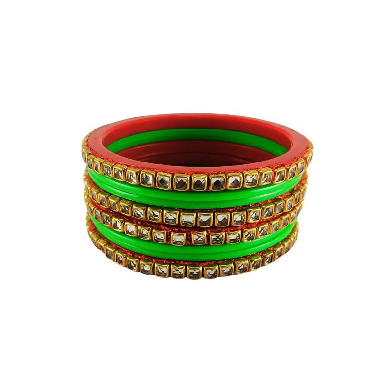 Kundan stud colour multi pack of 8 material acrylic bangle