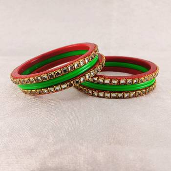 Kundan stud colour multi pack of 8 material acrylic bangle 2