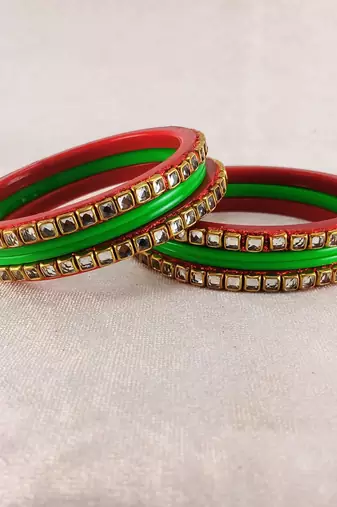 Kundan stud colour multi pack of 8 material acrylic bangle