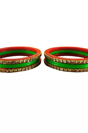 Kundan stud colour multi pack of 8 material acrylic bangle