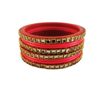 Kundan stud colour multi pack of 8 material acrylic bangle 1
