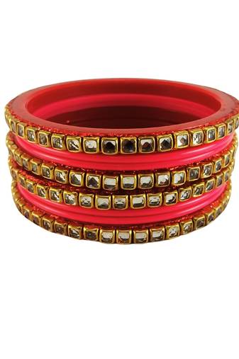 Kundan stud colour multi pack of 8 material acrylic bangle
