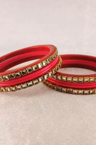 Kundan stud colour multi pack of 8 material acrylic bangle