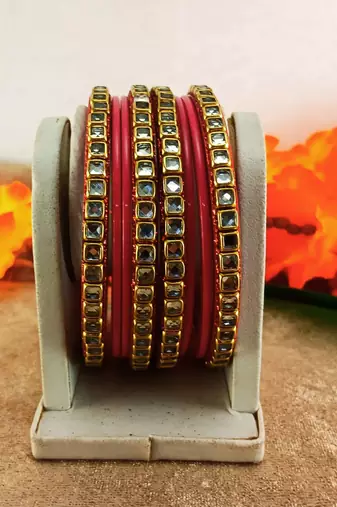 Kundan stud colour multi pack of 8 material acrylic bangle